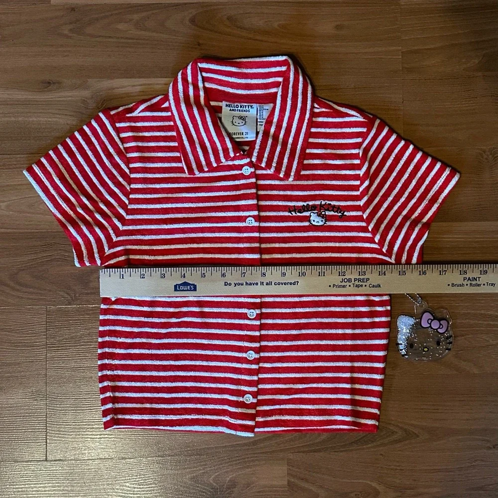 Forever 21 Red and White Striped Hello Kitty Button Down Shirt - Picture 5 of 10